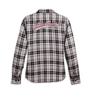 HARLEY Davidson Plaid Flannel Button Down top, blouse, long sleeved White Pink